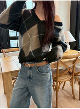[F/W] Argyle brush v neck knit(2color)
