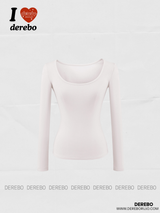 deep wide-neck slim long-sleeved knit shirt