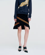 Color Strap Velour Frill Skirt _ BLACK