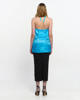 Two Tone Ribbon Paisely Halter-neck Top _ SKYBLUE