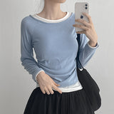 Side Shirring✨Slim Fit Color-Point Layered Long Sleeve T-Shirt (6 colors)