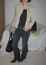 Gashu Napoleon-style buttoned semi-high neck transitional autumn jacket