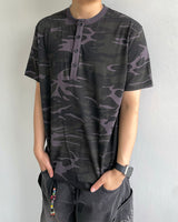 Camouflage Henley Neck Short Sleeved T-shirt
