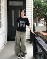 ニティ ホース プリント ワンショルダー ショートスリーブ