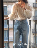 Round shirring blouse (2color)