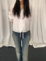 Russell Puff-Sleeve Shirred Blouse