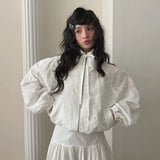 Embroidered Lace Cropped Hooded Windbreaker Jacket