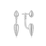 silver sparkle puppy spike rhodium plating + 925 silver ear jacket earrings E069-03H