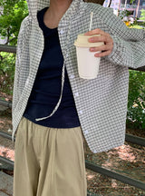 アティルチェックフード長袖シャツ
