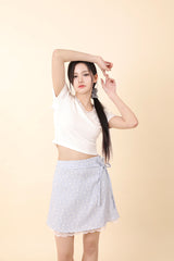 レースVネッククロップTシャツ White