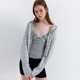 Eyelet Punching Hood Knit Cardigan Melange Gray