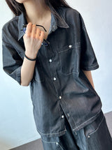 Coin Denim Stitch Detail Shirt 2color
