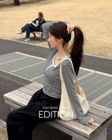 [MADE] Chu stripe henley‑neck T‑shirt
