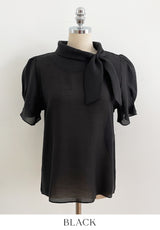 Anne Tie Pearl Puff Short Sleeve Blouse