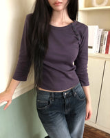 Hena Diagonal Button 7-Sleeve T-Shirt
