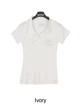 Lasso Eyelet Lettering Collar Tee