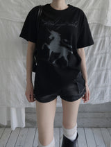 Deconlow studded black denim shorts