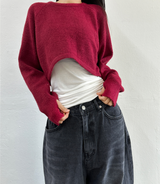 (WARMER DETAIL!) シッククロップドワイドルーズラウンドニット - 2 COLOR