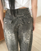 Ponte Leopard Back Pocket Wide-Leg Pants