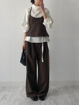 High-neck belted balloon-fit blouse
