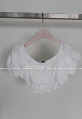 eyelet cropped short-sleeved blouse
