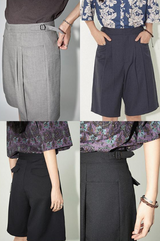 Wool blend short pants with pleated and segmented flat pocket design