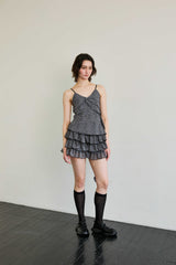 LEOPARD FRILL SLEEVELESS TOP / GRAY