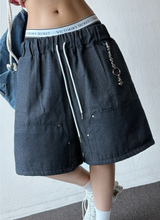 Deep Double Knee Non-Faded Raw Denim Rivet Mini Bermuda  2 Colors 