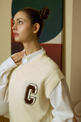3D C Patch Ivory Knit Vest [Unisex]