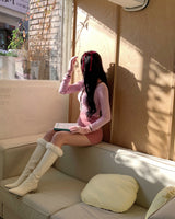 winter & white fur slim long boots