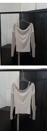 [S/S] Off shoulder shirring long sleeves
