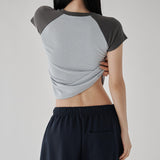 [Cheibin] Raglan Cap-Sleeve Crop T-Shirt - 3 Colors
