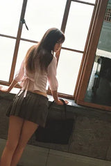 Button pleats skirt - brown