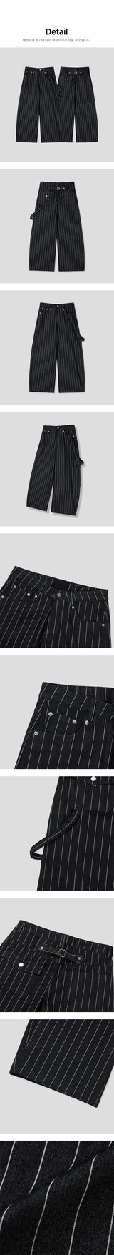 [Unisex] ストライプバックストラップワイドパンツ