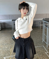 LOGO OPEN COLLAR CABLE KNIT