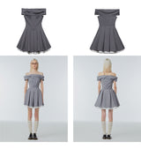 Off-the-shoulder flared mini dress