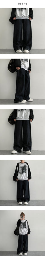 [3-tier length] [S–2XL] デュミンズローリンブインシジョンステッチサイドタックワイドデニムパンツ