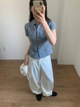 Seersucker キャップスリーブシャツ