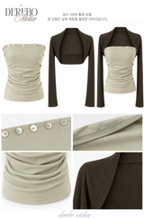 Olive Brown Tube Top Bolero Two-Piece Set