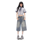 ヴィンテージスター プリントウォッシュド ワイドクロップドデニムパンツ