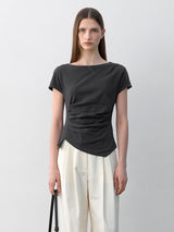 (Z-BL-4225)LOND WAIST TUCK  BLOUSE