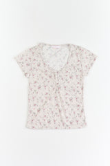 フラワーシアーボタンTシャツ