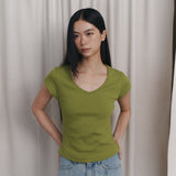C 90S ラインVネック半袖Tシャツ_オリーブ