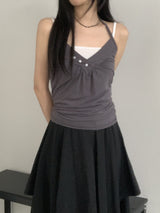 Moen V-Neck Halter-Neck Button Top