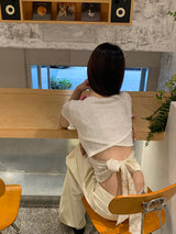 Back scarf bow see-through short sleeve T-shirt