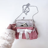 ミディアムレッド ヴィンテージリボン フレームバッグ (handmade bag)