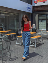 Rich Double Knee Patch Straight Denim