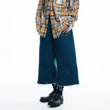 Cut-off Capri Denim Pants - DEEP BLUE