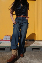 RETRO WESTERN DENIM JUMPSUIT WITH BELT SET