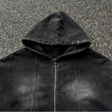 [Unisex] Pigment curved crop hood zip up